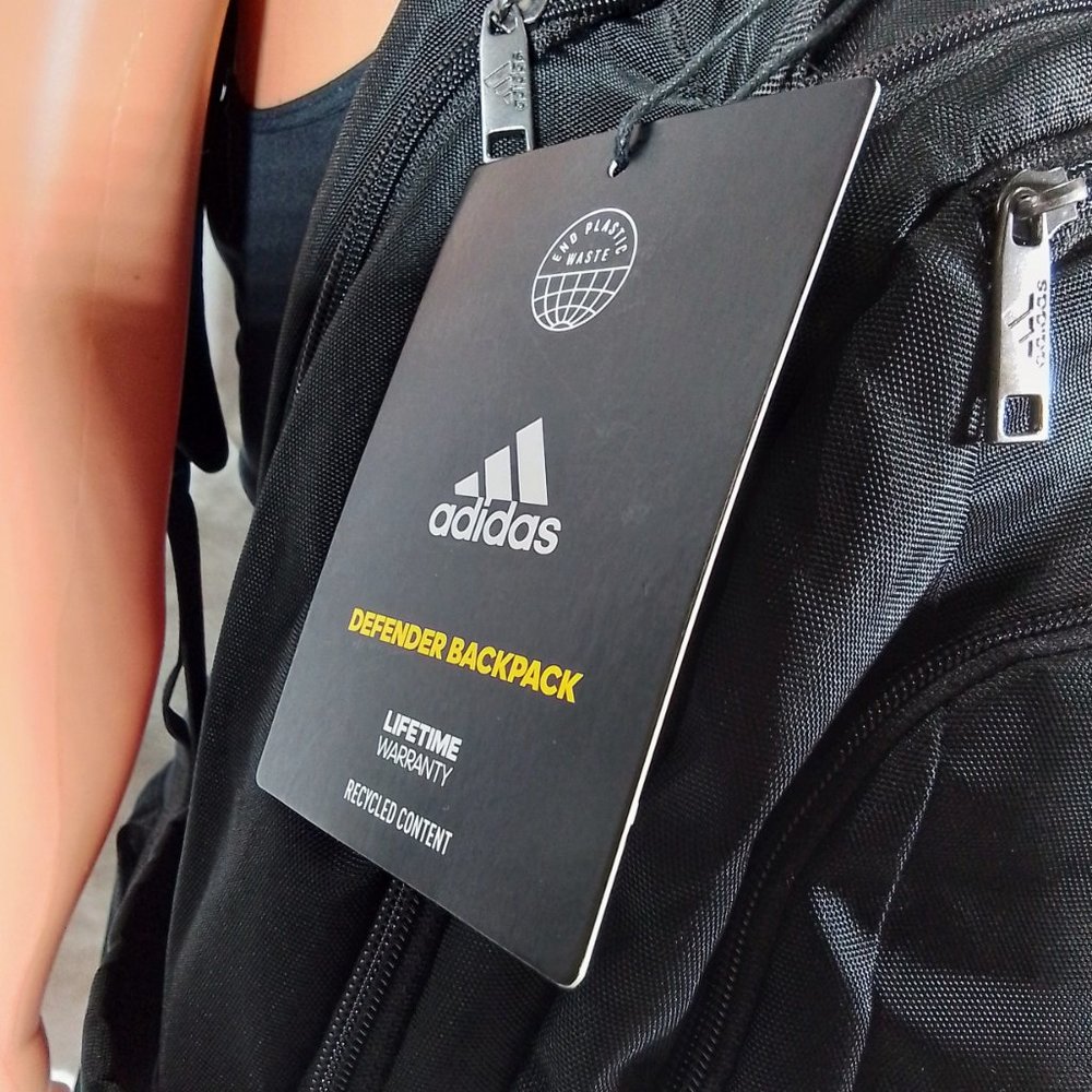 Adidas Defender Backpack-NWT-Black/Black-Water Resistant-Sturdy-Wipe Clean - Picture 2 of 9